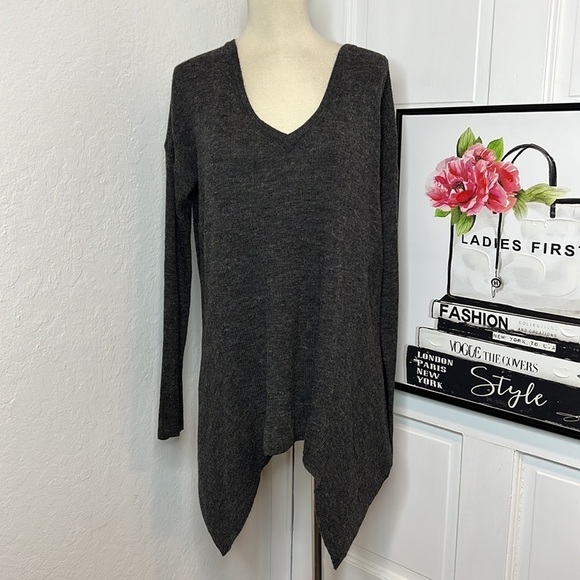 All Saints Dark Gray Kelsey V-Neck Asymmetrical Sweater S - Picture 2 of 8